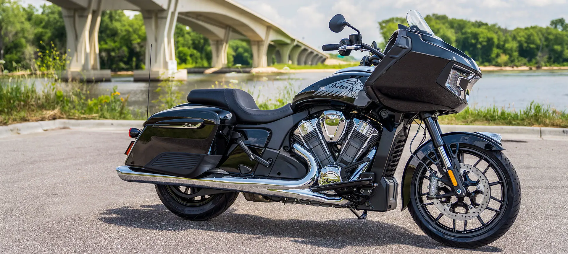 black metallic indian challenger motorcycle