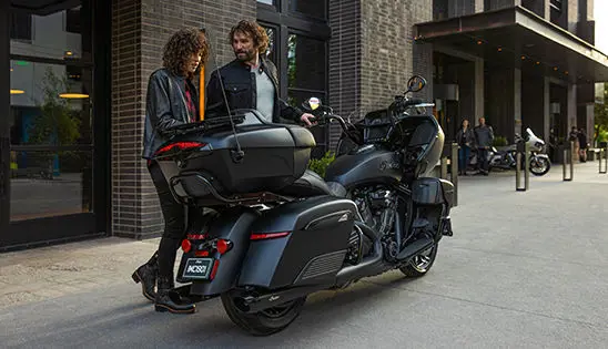 rear profile of an indian pursuit dark horse motorcycle