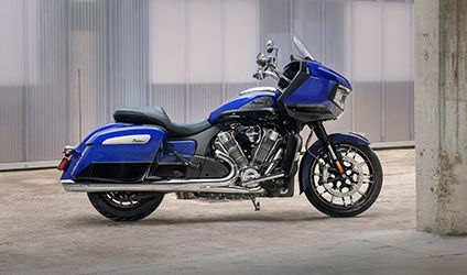 accessorized spirit blue metallic / black metallic indian challenger limited motorcycle
