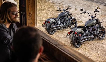 2 parked indian chief bobber dark horse motorcycles