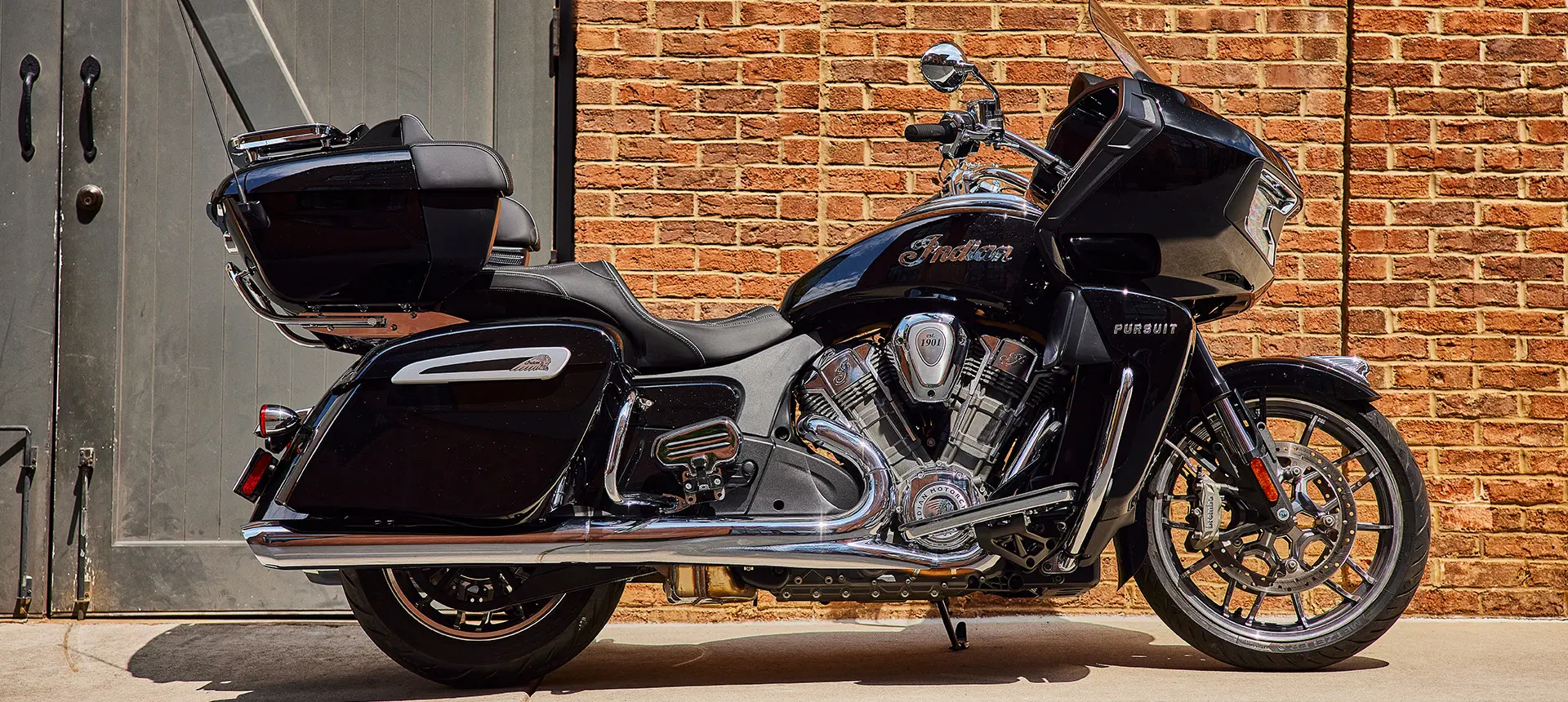 black metallic indian pursuit limited motorcycle