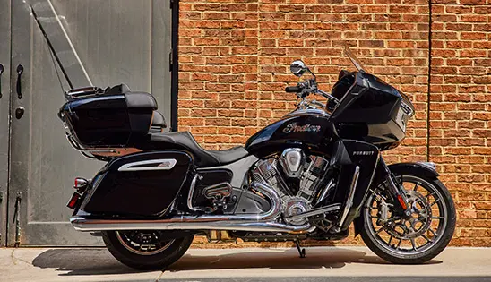 black metallic indian pursuit limited motorcycle