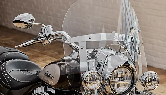 closeup on the windshield of a indian springfield motorcycle