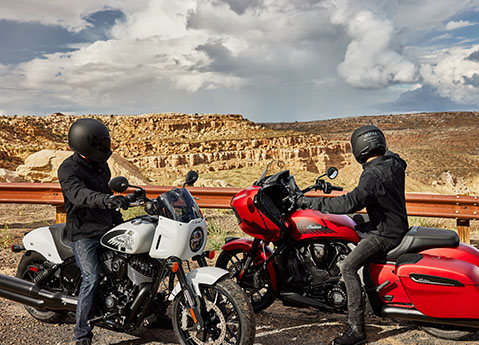 two people on two different 2024 indian motorcycles
