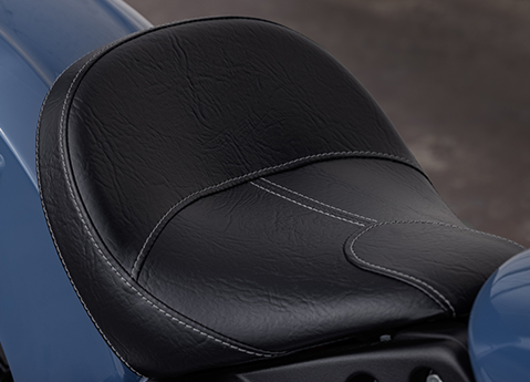close up of the seat details on an indian scout sixty motorcycle