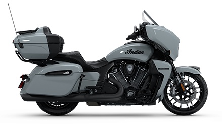 Side profile of a 2025 Indian Roadmaster PowerPlus Dark Horse motorcycle in the Sunset Red Smoke colorway.