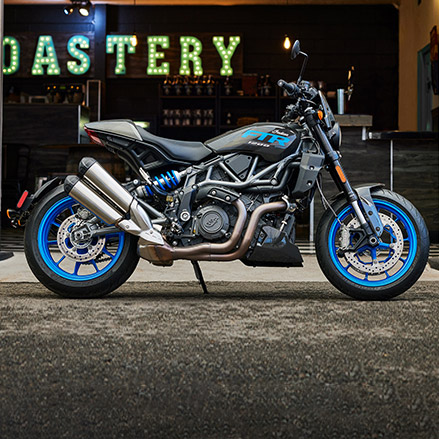 Indian FTR standard motorcycle with stripped-down style.