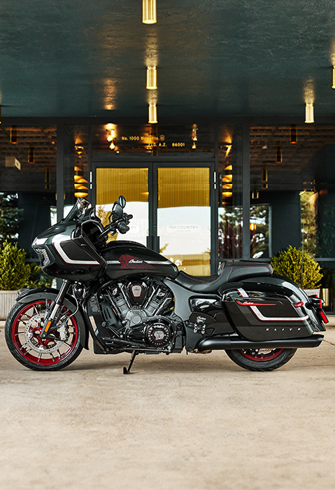 Side profile of a 2024 Indian Challenger Elite motorcycle.