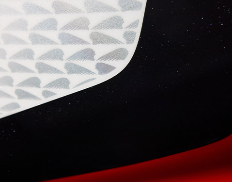Closeup of the custom paint job on a 2025 Indian Challenger Elite bagger motorcycle.