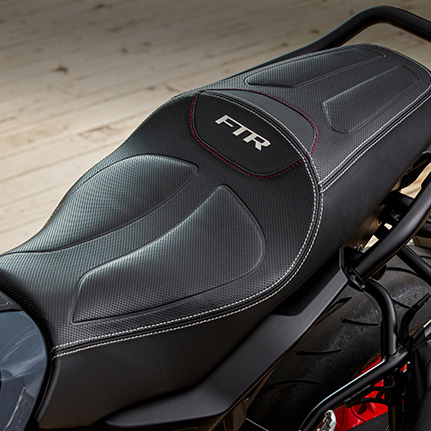 Seat accessories for an Indian FTR standard-style motorcycle.