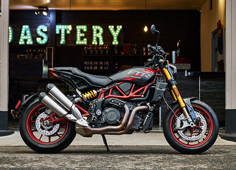Side profile of a 2024 Indian FTR R Carbon standard-style motorcycle.