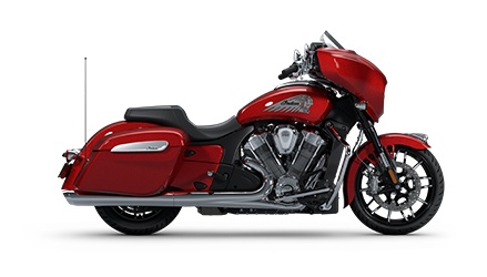 Side profile of a 2025 Indian Chieftain PowerPlus Dark Horse motorcycle in the Black Smoke colorway.