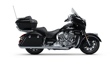 Side profile of a 2025 Indian Roadmaster touring motorcycle.