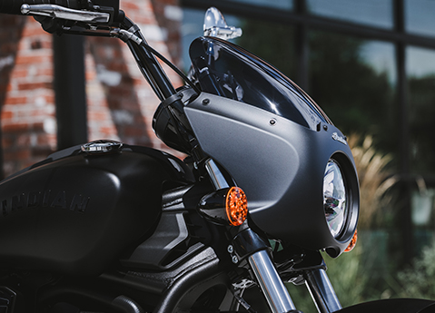 Headlight and fairing on a 2025 Indian Sport Scout Sixty motorcycle.