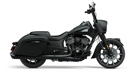 Perfil lateral de una motocicleta bagger 2025 Indian Springfield Dark Horse.