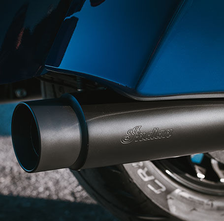 Exhaust tip detail on an Indian Motorcycle. 