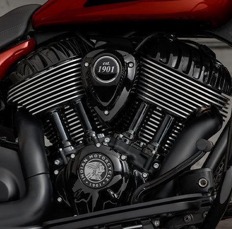 Close up shot of upgraded Indian Motorcycle Engine Components. 