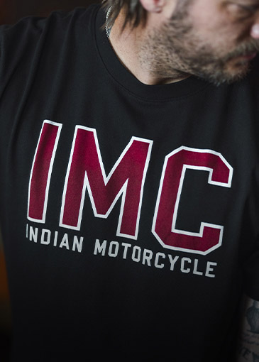 Man wearing IMC Indian Motorcycle t-shirt. 