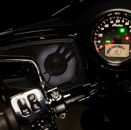 Styling detail on a Powerband Audio system. 