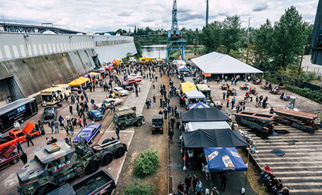 Overhead view of vendor tents at The One Moto Show. 