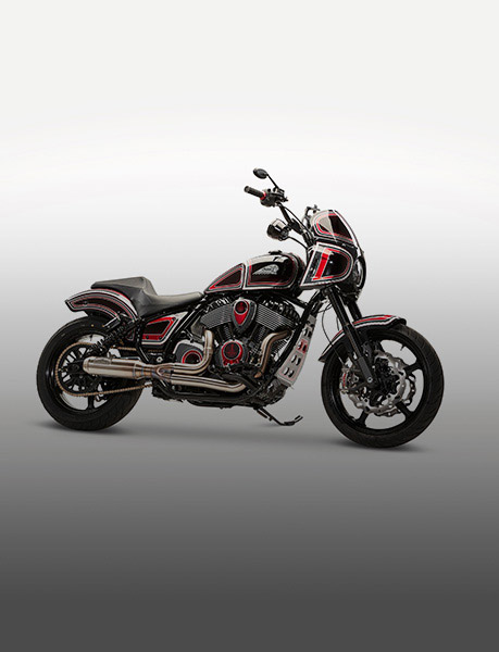 Side view of a custom built Indian Sport Chief Motorcycle by renowned custom builder, Powerplant. 
