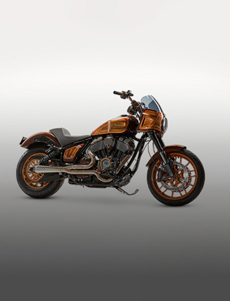 Side view of a custom built Indian Sport Chief Motorcycle by Barnstorm Cycles. 