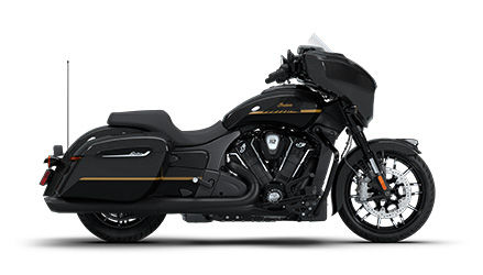 Side profile of an Indian Bagger motorcycle.