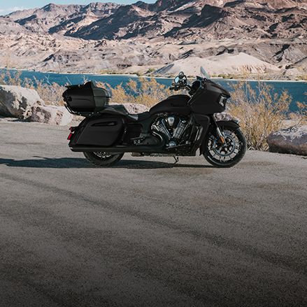 Side profile of an Indian Touring motorcycle showcasing it's distinctive American style.