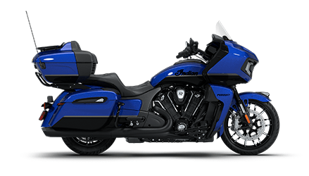 Side profile of an Indian Touring motorcycle.