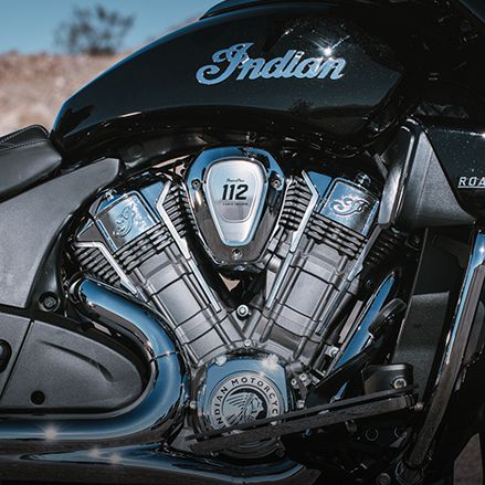 Liquid-cooled engine on an Indian PowerPlus touring motorcycle.