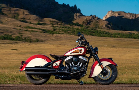 Two-toned paint combination of Indian Motorcycle Red and Cream detail on a Chief Vintage Sturgis, SD Edition Indian Motorcycle.