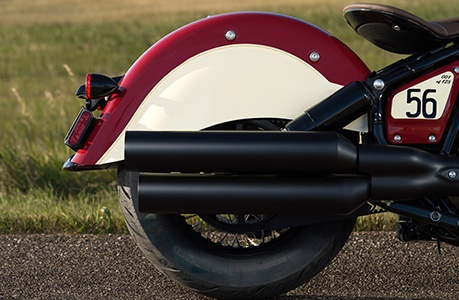 Black exhaust detail on a Chief Vintage Sturgis, SD Edition Indian Motorcycle.