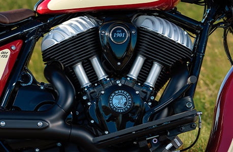 Thunderstroke engine detail on a Chief Vintage Sturgis, SD Edition Indian Motorcycle.