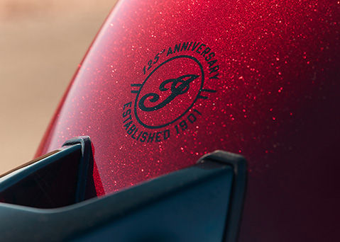 Handpainted badging on a 2026 Indian Chief Vintage 125th Anniversary Edition motorcycle.