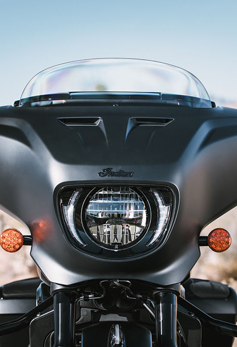Front-end view of a 2026 Indian Chieftain PowerPlus bagger motorcycle.