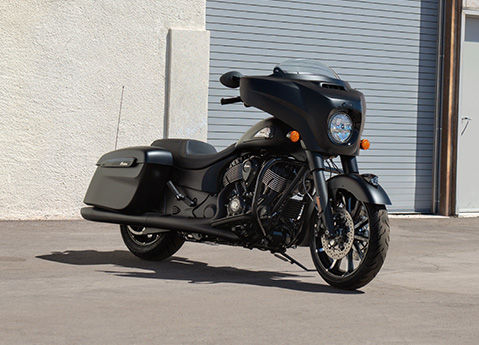 A 2026 Indian Chieftain Dark Horse bagger motorcycle in the black smoke colorway. 