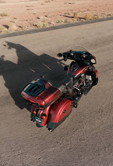 Aerial view of the 2026 Indian Roadmaster 125th Anniversary Edition motorcycle.
