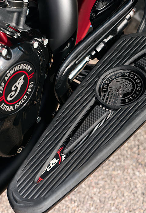 Floorboards on a 2026 Indian Roadmaster 125th Anniversary Edition motorcycle.