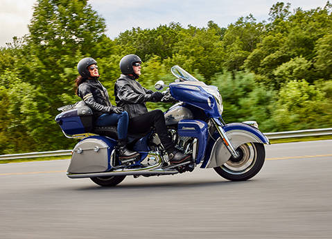 Front end and windshield on a 2026 Indian Roadmaster touring motorcycle.