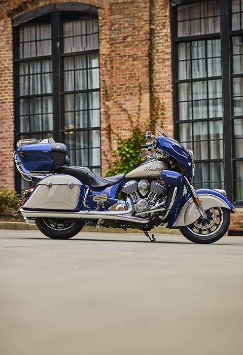 Chrome engine on a 2026 Indian Roadmaster touring motorcycle.