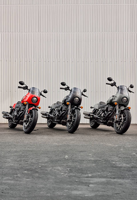 3 2026 Indian Sport Chief motorcycles parked in a lineup.
