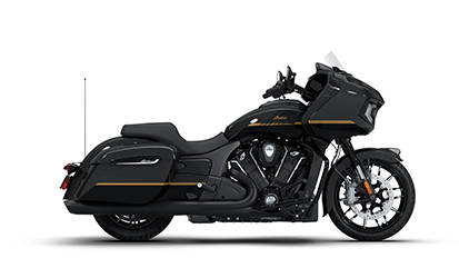 Side profile of a white Indian motorcycle from the 3D build tool.
