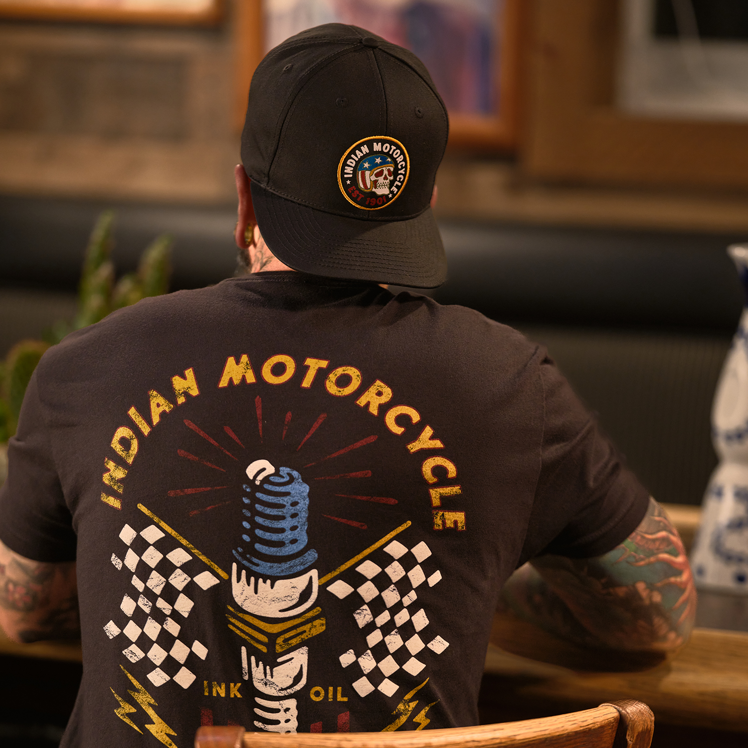 Men's IMC X HH Spark Plug T-shirt, Black | Indian Motorcycle