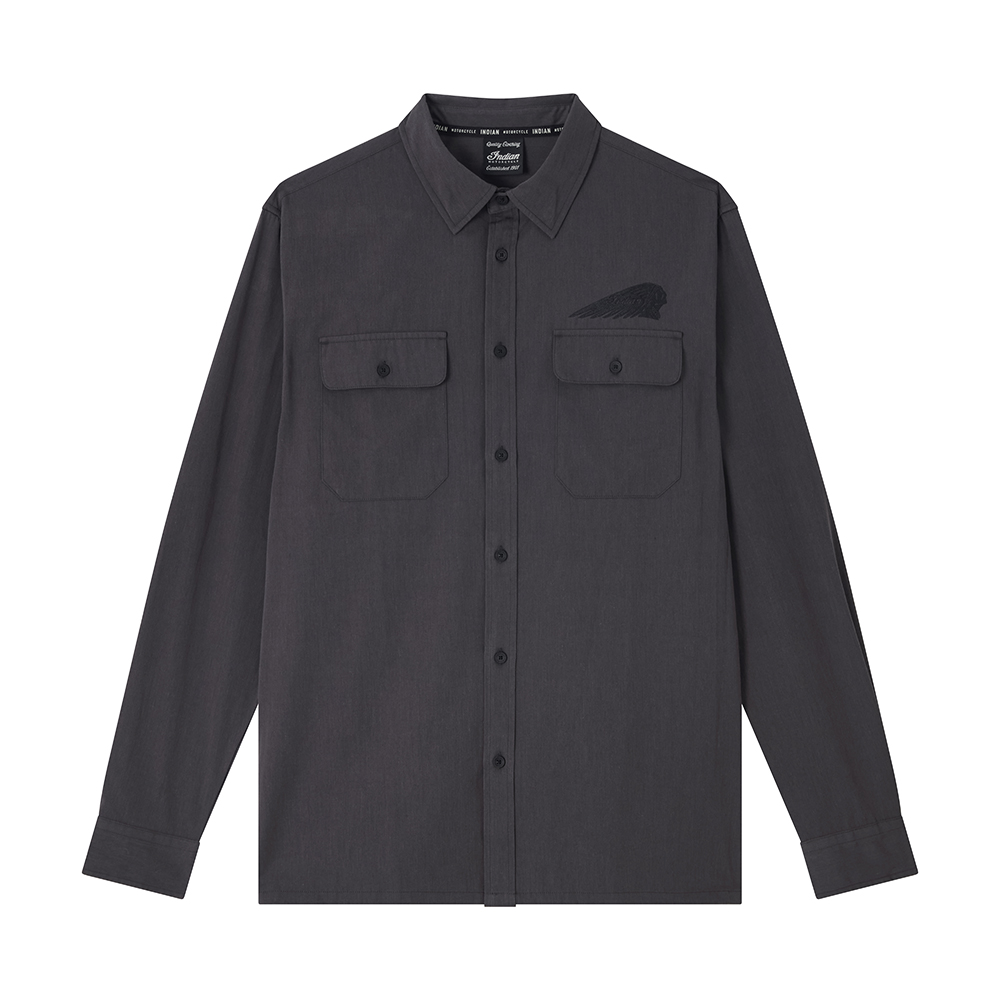 Men's Logo Long Sleeve Shop Shirt, Gray | Indian Motorcycle