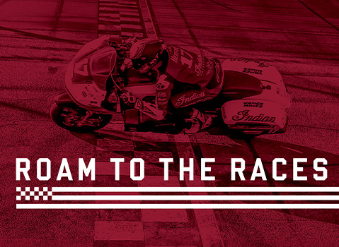 Indian Motorcycle King of The Baggers racer speeding on race track. 