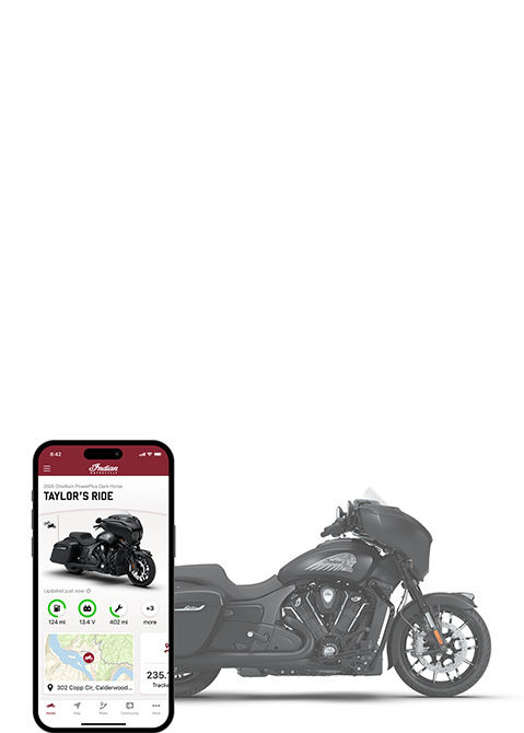 RIDE COMMAND app showing the stats of an Indian Motorcycle.