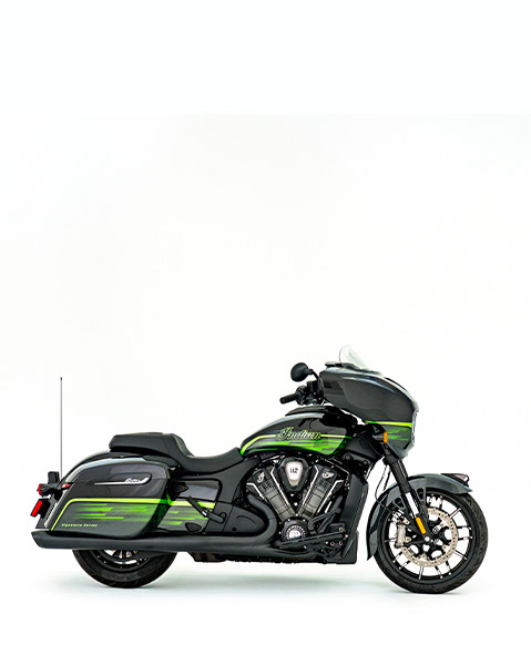 Side view of a parked Indian Chieftain Signature Series motorcycle.