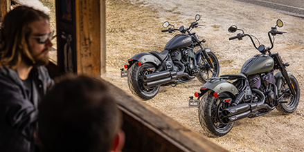 Pair of Indian Motorcycles parked at scenic ride destination.