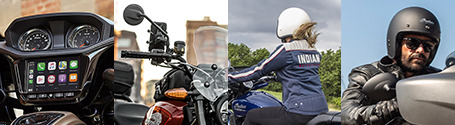 Indian Motorcycle technology and rider gear detail.