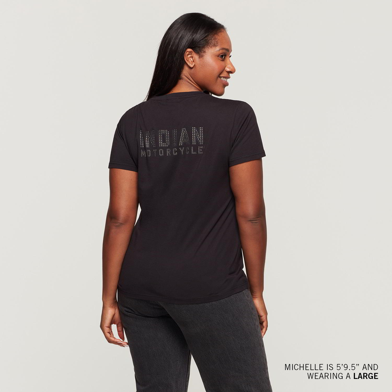 Women's Block Logo Stud T-Shirt, Black | Indian Motorcycle